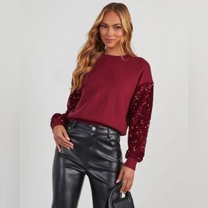 Vici Yumi Contrast Burgundy Sequin Knit Sweater